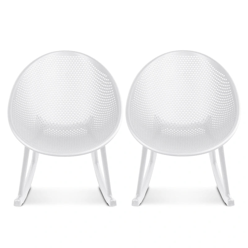Set of 2 Mid-Century Modern Plastic Rocking Lounge Chair Plastic Legs with Breathable Egg Shaped Seat for Indoor/Outdoor