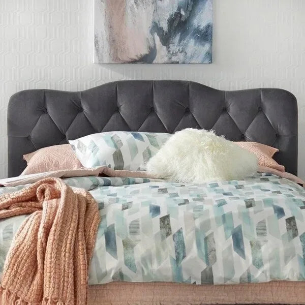 Traditional upholstered button tufted queen headboard