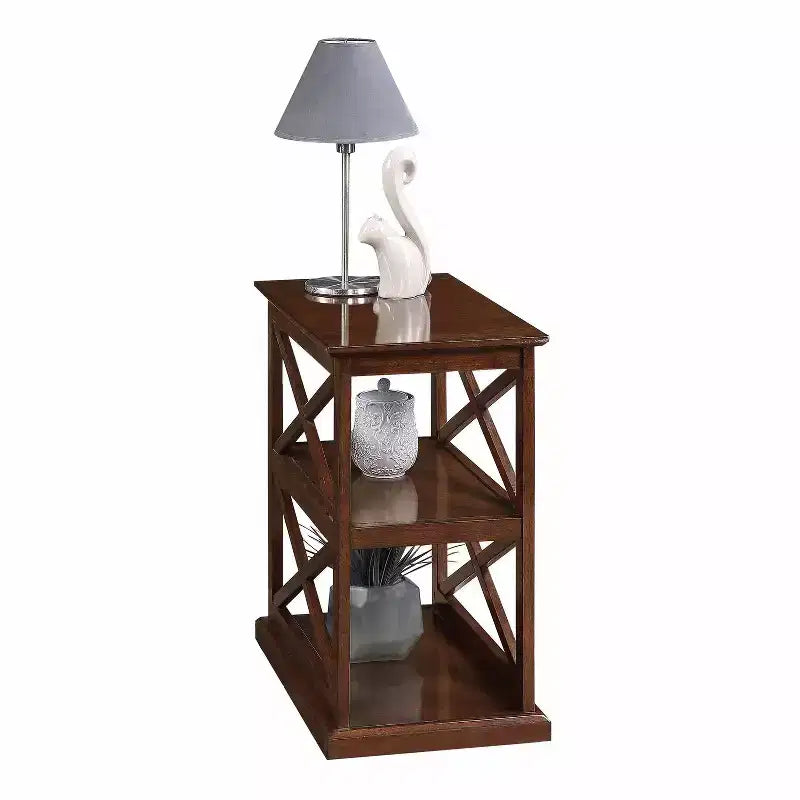 25 in.H Brown Color Rectangle Wood Table Top End Table with 2-Tier Shelves
