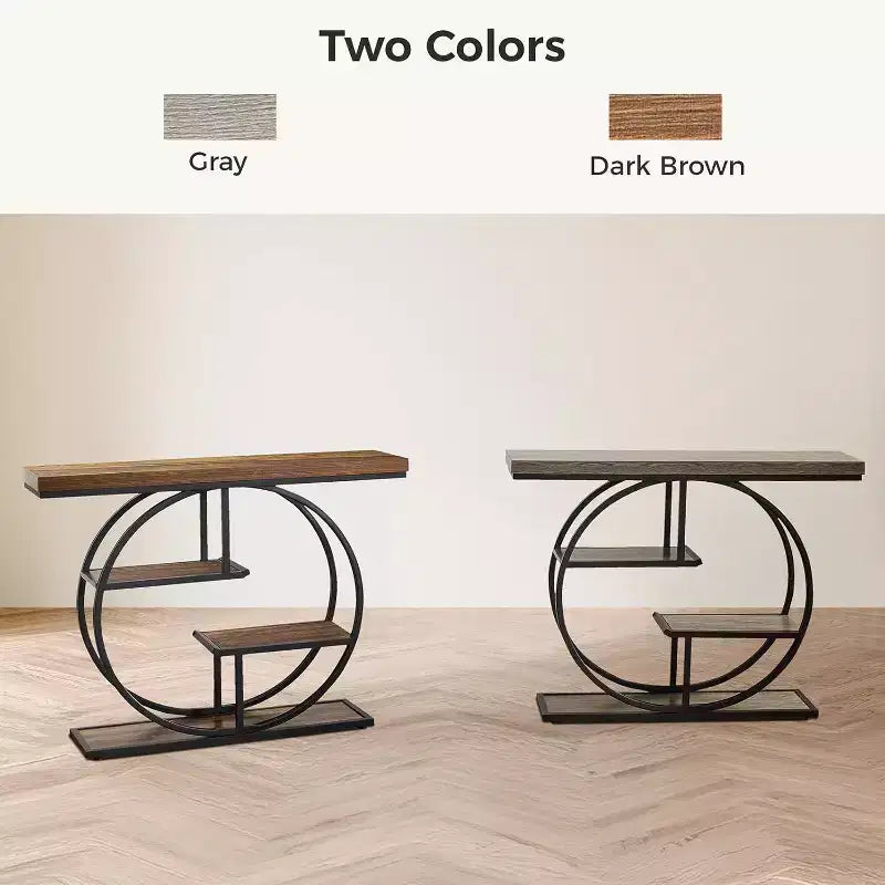 Industrial 4-Tier Console Table with Metal Frame and Wood Shelves