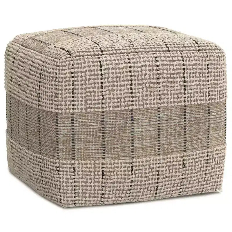 WyndenHall Billie Square Woven Pouf Gray: Contemporary Jute Upholstered Ottoman, Padded Seat, 18"x18"x14"