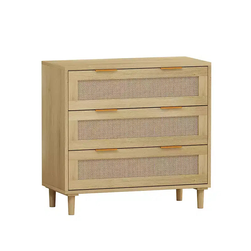 3-Drawer Chest of Drawers, Kitchen Storage Cabinet with 3 Deep Rattan Drawers, Buffet Cabinet with Iron Handle