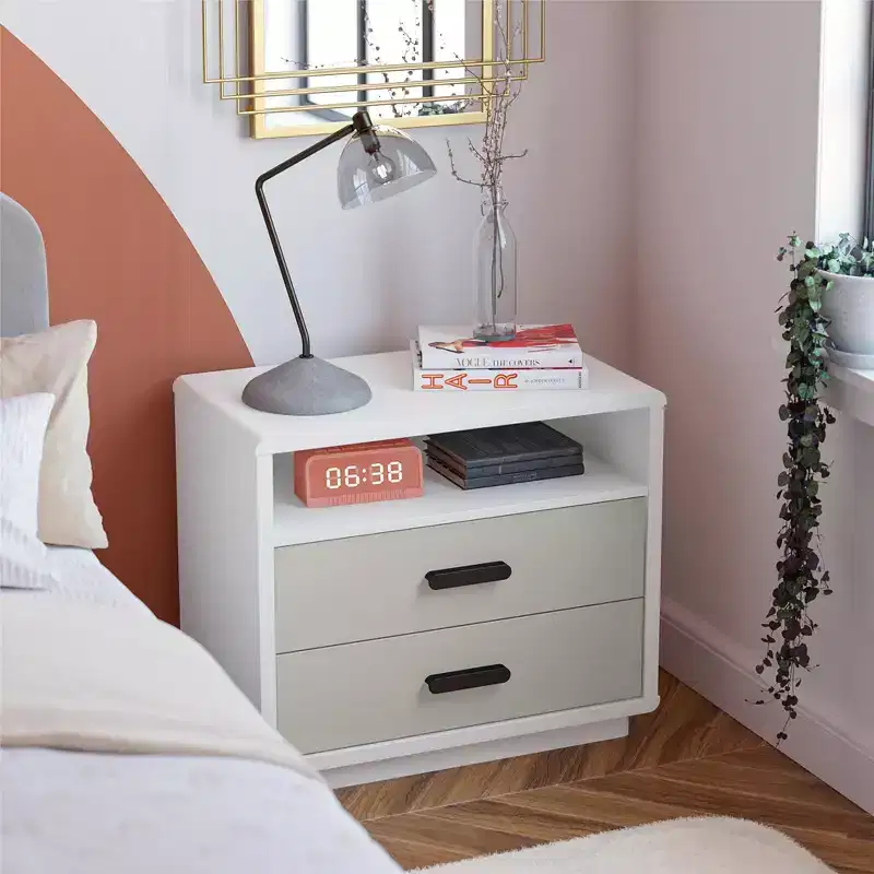 CosmoLiving by Cosmopolitan Valencia 2-Drawer Nightstand, Taupe and White