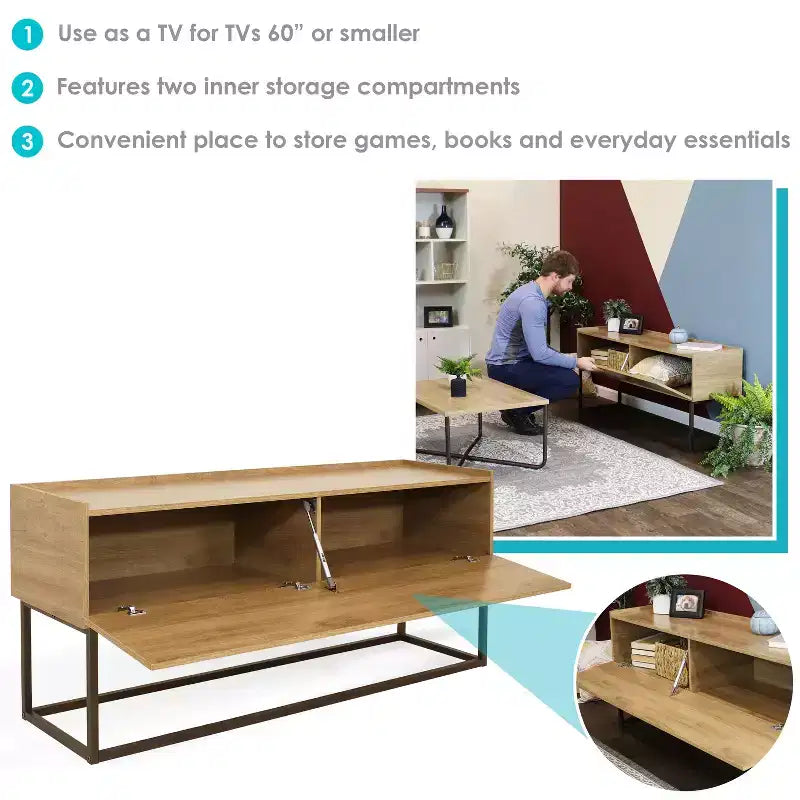 Sunnydaze Indoor Industrial-Style Sideboard Buffet Table - MDP with Powder-Coated Steel Frame - Brown