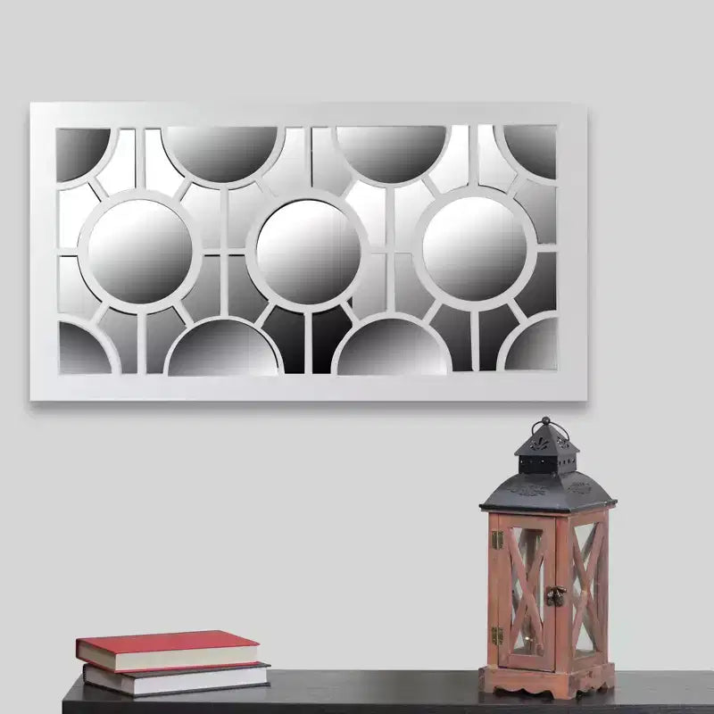 25.25 White Framed Rectangular Geometric Wall Mirror, 14W