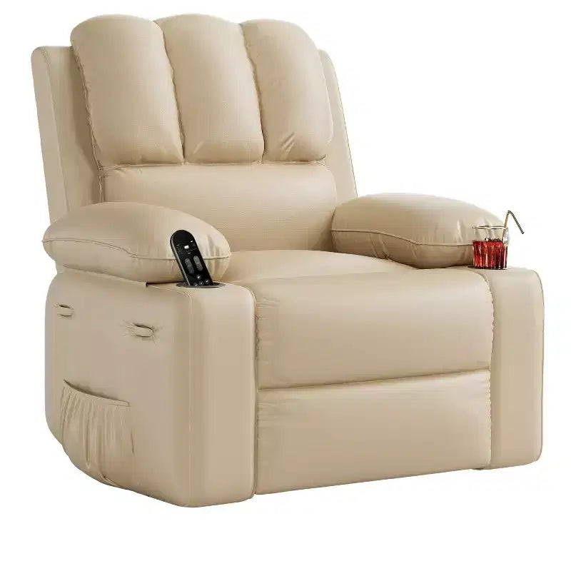 27 Oversized Leather Manual Recliner Chair with Cup Holder & Side Pockets, 400 lbs
