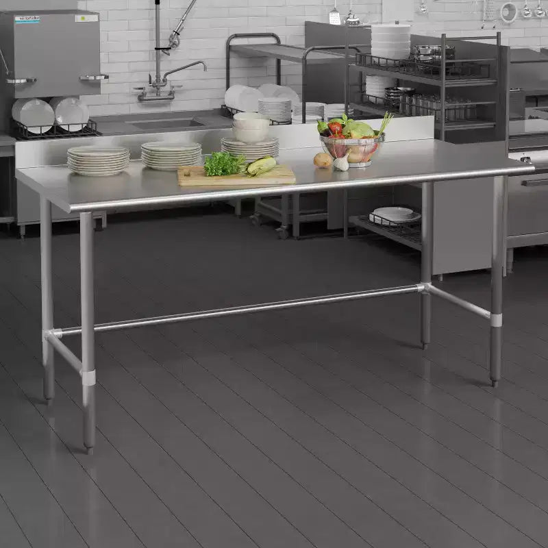 Commercial Grade Stainless Steel Open Base Kitchen Prep Work Table with Backsplash