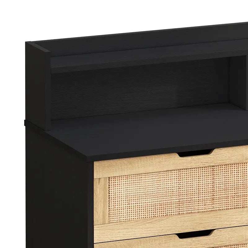 Bohemian Rattan 6-Drawer Sideboard Buffet with Adjustable LED Lights & Power Outlet