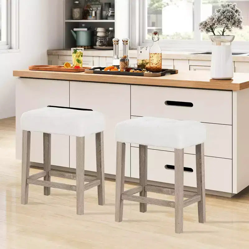 Counter Height Bar Stools Set of 2/4 with Rubber Wood Legs and Footrest