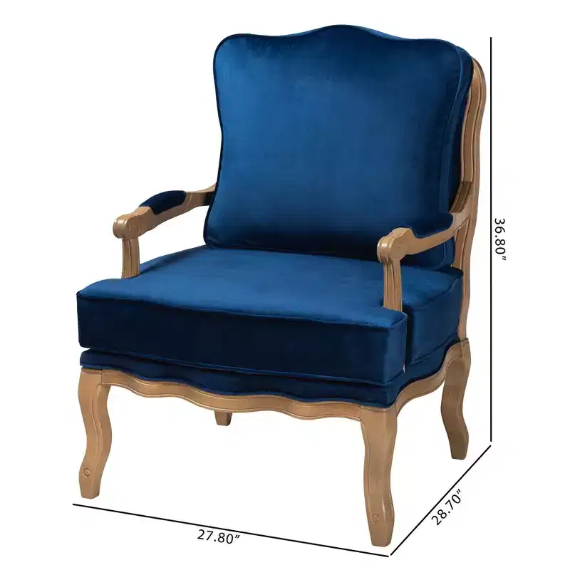 Traditional Navy Blue Fabric and French Oak Brown Finished Wood Accent Chair