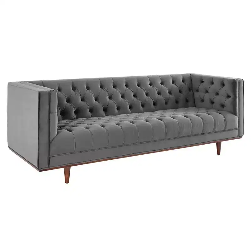 Elation Tufted Performance Velvet Sofa Gray - Modway: Glam Deco Style, Stain-Resistant, Tapered Legs