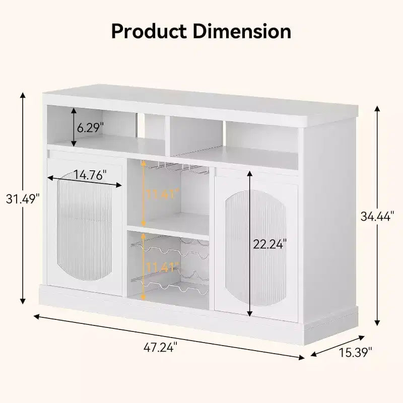 Sideboard Buffet with Led Lights Wine Bar Cabinet White Modern Coffee