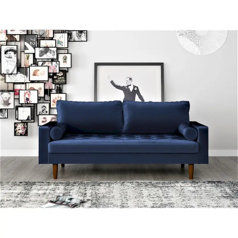 Mid-Century Modern Faux Leather Sofa with Track Arms