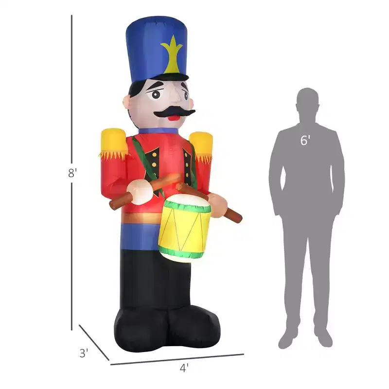 NAYSAYE 8FT Christmas Inflatable Nutcracker Toy Soldier with Drum Outdoor Decoration for Yard and Garden Display, Red, 48*33.8*96.5