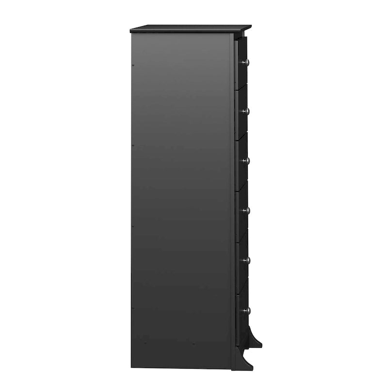 6-Drawer Tall Bedroom Dresser, Black Laminate, Brushed Nickel Knobs, 52.75H