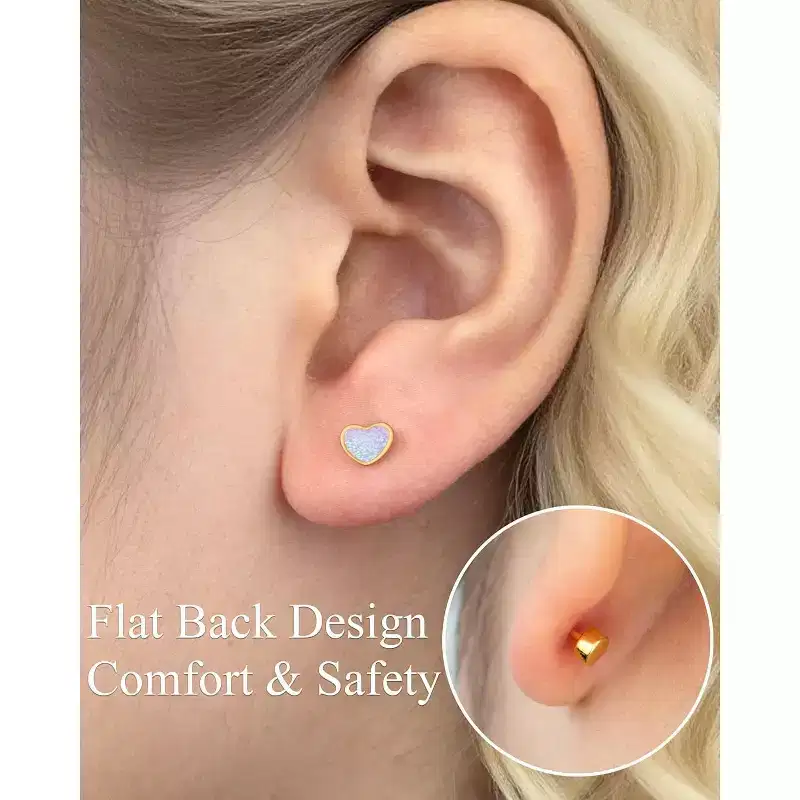 14K Gold Plated Screw Back Earrings: Star & Heart Surgical Steel Studs for Sensitive Ears