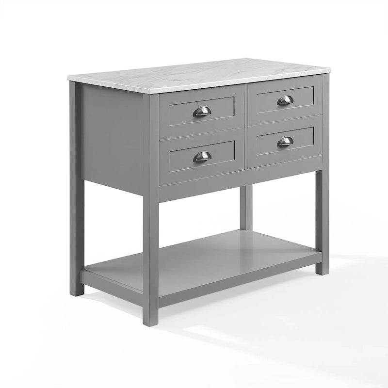 Modern Farmhouse Kitchen Island Cart with 4 Drawers Faux Marble Top and Casters