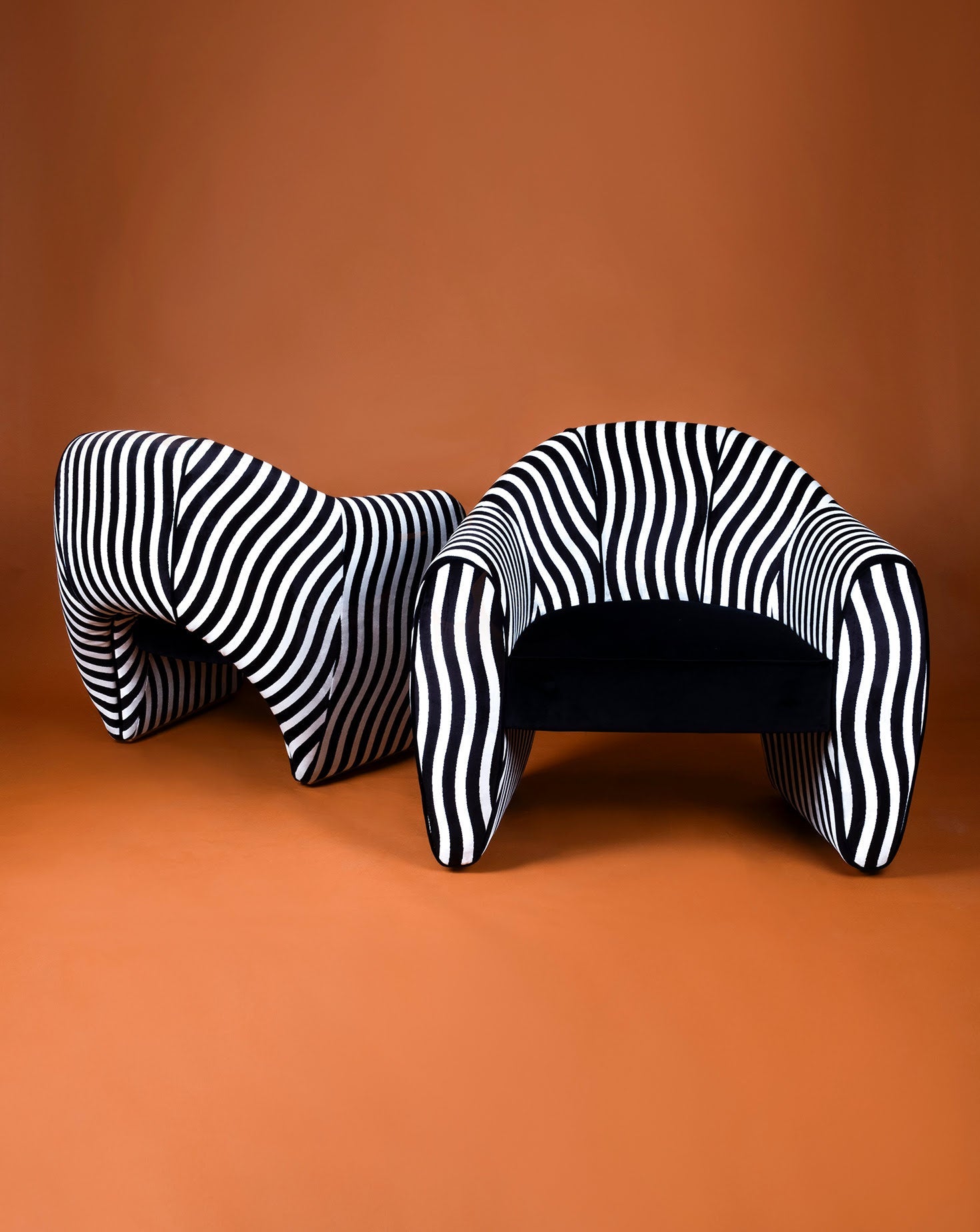 Striped Velvet Satin Sculptural Armchair