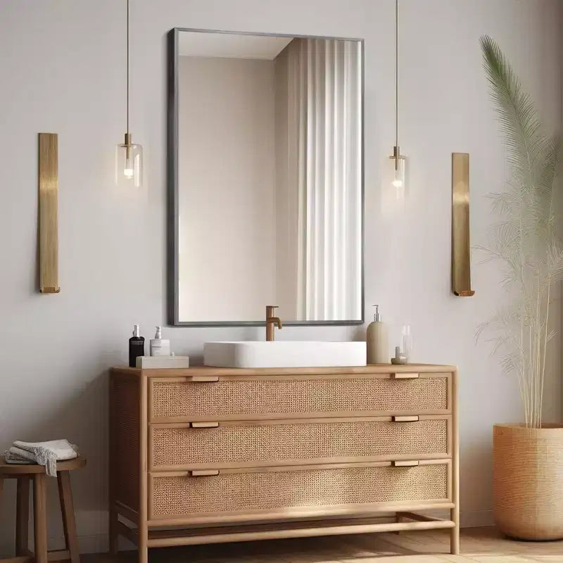 2 Pieces 36 In.H X 24 In.W Gold Aluminum Alloy Fine Edged Rectangular Hanging Mirror Frame Wall Mirror