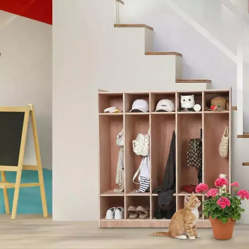 5-Section Wooden Kids Coat Locker Cubby with Hooks, Wheels & Storage Boxes | Daycare & Classroom Storage Solution for Toddlers