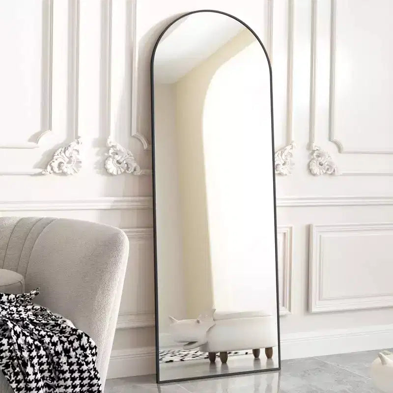 21 x 64 Full Length Arched Floor Mirror, Black/Gold-HOMLUX: Freestanding Design, Metal Frame