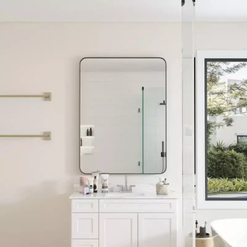 30x40 Black Rectangular Wall Mirror: Metal Frame, Vanity, Dressing - Ideal for Bath, Living, Bed