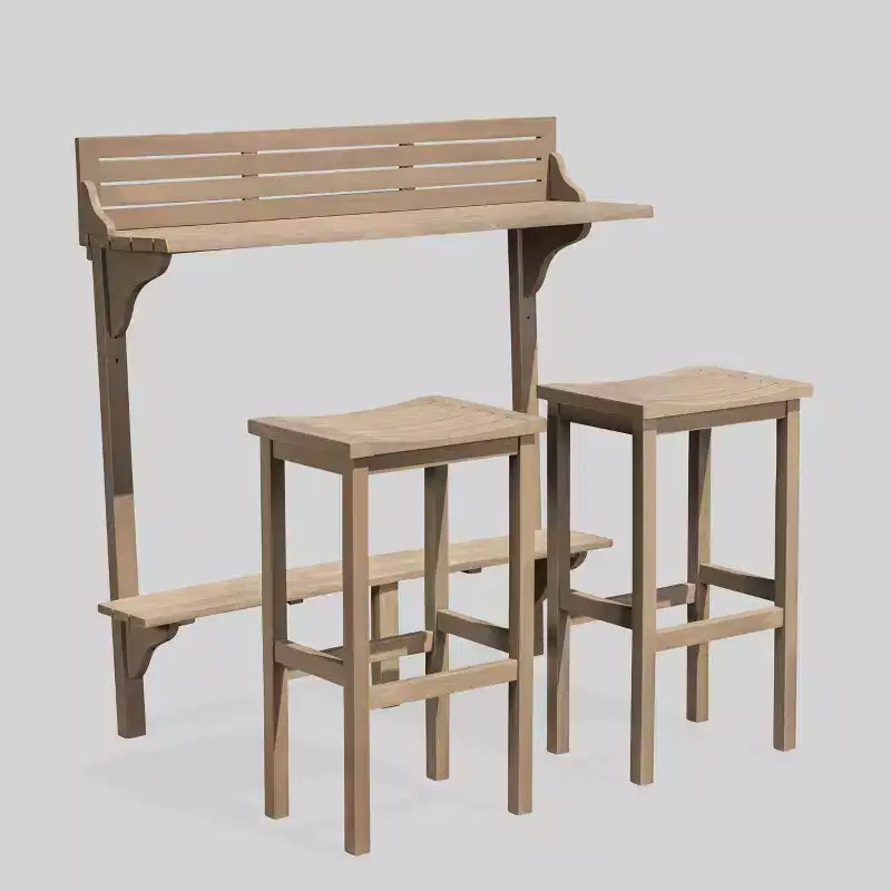 Caribbean 3pc Acacia Wood Patio Bar Set - Gray - Christopher Knight Home: Weather-Resistant, 2 Barstools, Non-Extension