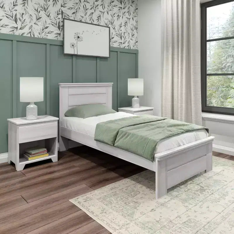 Twin Bed Frame with Panel Headboard, Modern Farmhouse Solid Wood Platform Bed