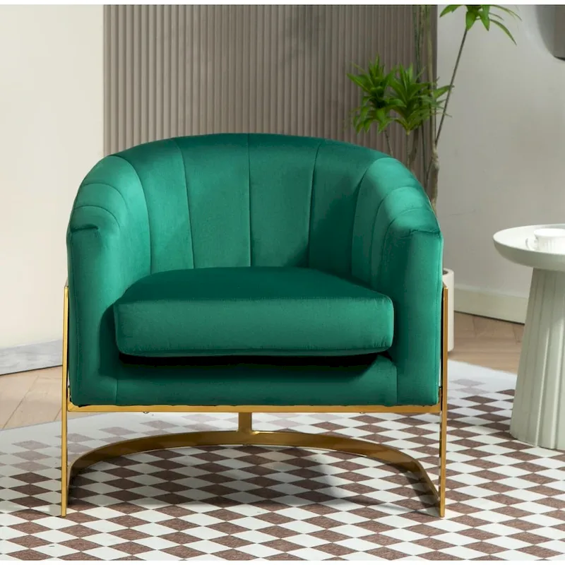 Velvet Accent Armchair with Gold Metal Frame