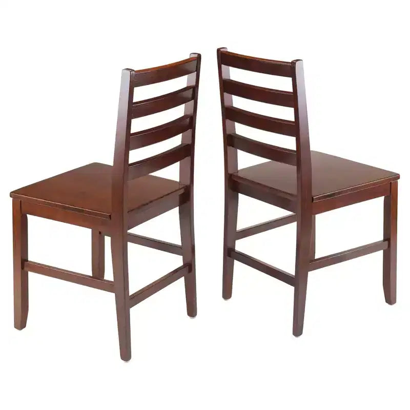 2pc Hamilton Ladder Back Chair - Antique Walnut - Winsome: Hardwood Frame, Non-Upholstered, 220lb Capacity