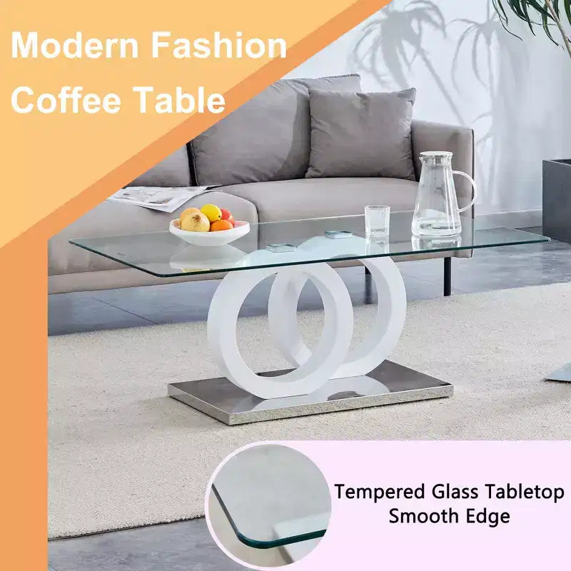 Ring-Base Glass Coffee Table with MDF Base