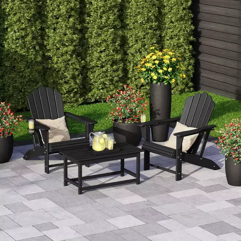WestinTrends Highland 3-Piece Adirondack Chairs with Cup Holders and Coffee Table Set