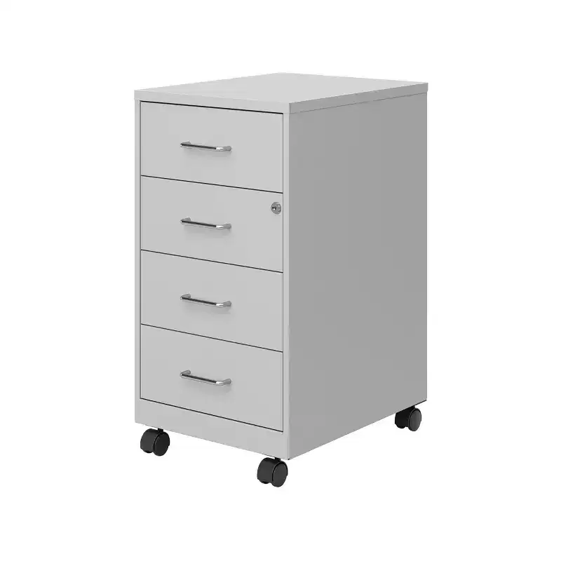 4 Drawer Metal Mobile File Organizer with Locking Drawers, Arctic Silver