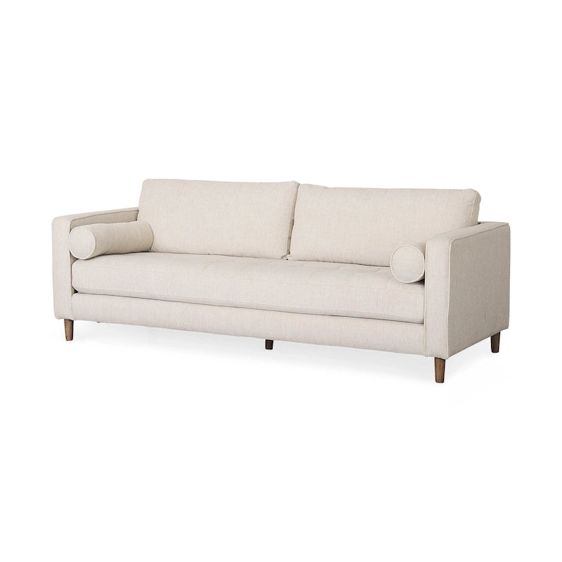 Loretta Cream Fabric w/ Solid Wood Frame and Bolster Cushions - 87.9W x 36.2D x 33.8H