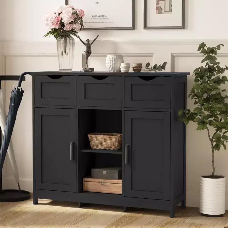 MAYEERTY Storage Cabinets with Drawers and Shelves Accent Cabinets for Living Room Black