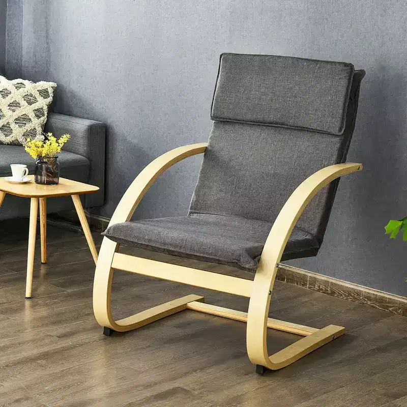 Costway Modern Bentwood Lounge Chair Fabric Upholstered Accent Leisure Armchair Gray