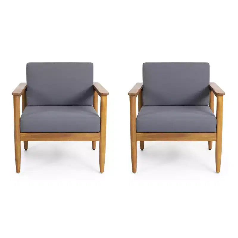 Magnolia 2pc Patio Acacia Wood Club Chairs: Water-Resistant Cushions - Christopher Knight Home