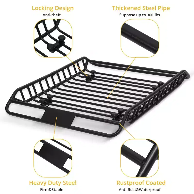 Roof Rack Basket, 63''x43''x6.3'' Heavy Duty Steel Cargo Carrier - 165LBS Load Capacity for SUV, Truck, Cars