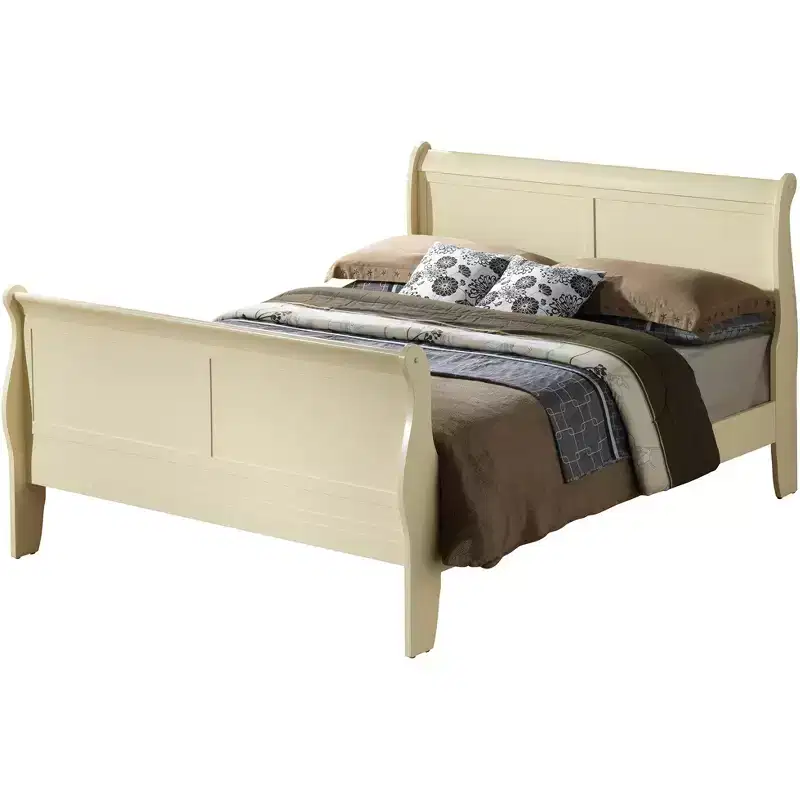 King Sleigh Wood Bed with High Footboard, Classic Design, Box Spring Required