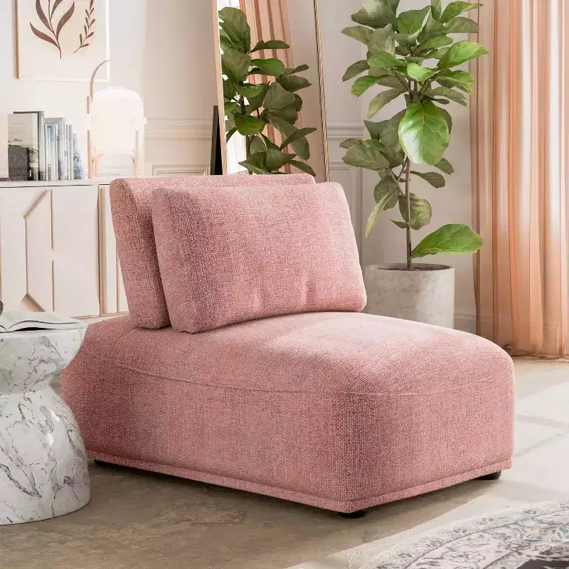 HOMES: Inside + Out Povoa Modern Modular Trapezoidal Armless Chair Chenille with Extendable Backrest Pink