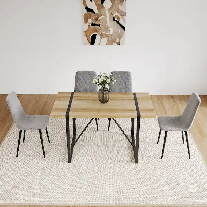 Mid Century Wooden Kitchen Table Set Small Apartment Dining Table and Chair Sets with Metal Base and Legs for Kitchen