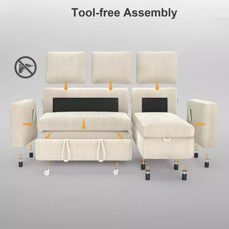 Dyonery 81 Sectional Sleeper Sofa, L-Shaped Pull Out Couch with Reversible Storage Chaise, USB, Reclining Backrest