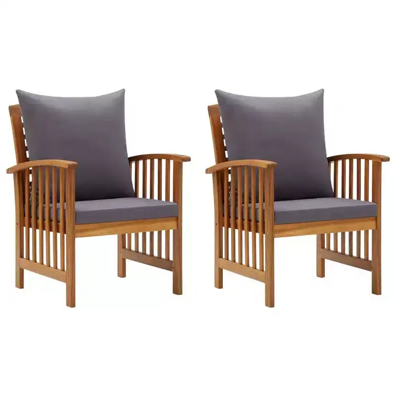 vidaXL Patio Chairs 2 Pcs Patio Dining Chair with Armrest Solid Wood Acacia - Brown and Dark Gray