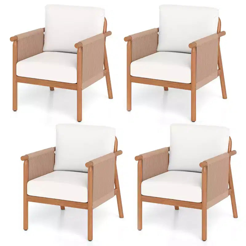 Gymax 4PCS Patio Armchair Acacia Wood w/ Seat Back Cushions
