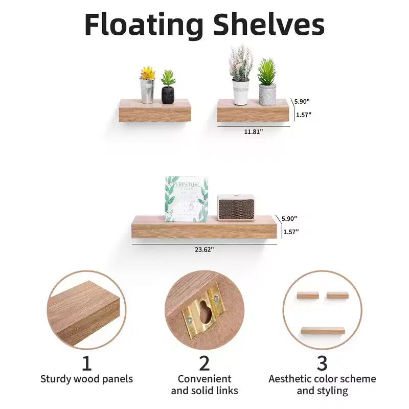 23.62 Maple Floating Shelf C invisible-bracket wood wall mount, perfect bathroom/bedroom/kitchen dcor or book/plant display, easy install.