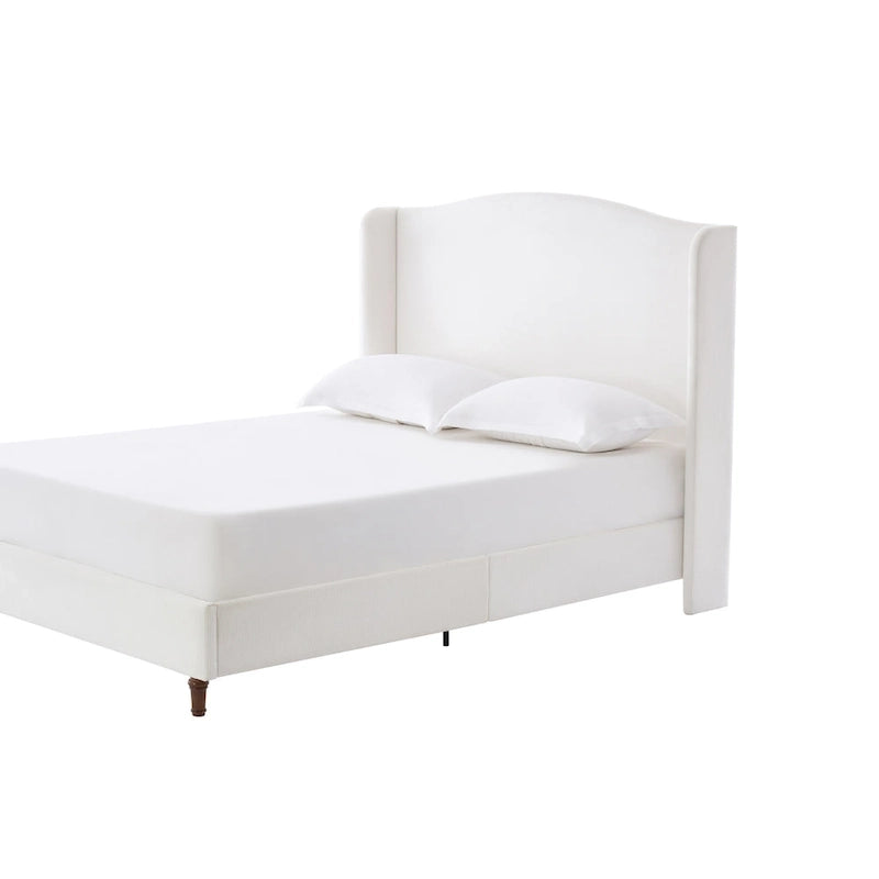 King Wingback Upholstered Bed | 54 Camelback Headboard | Cream Chenille | 1000 lb