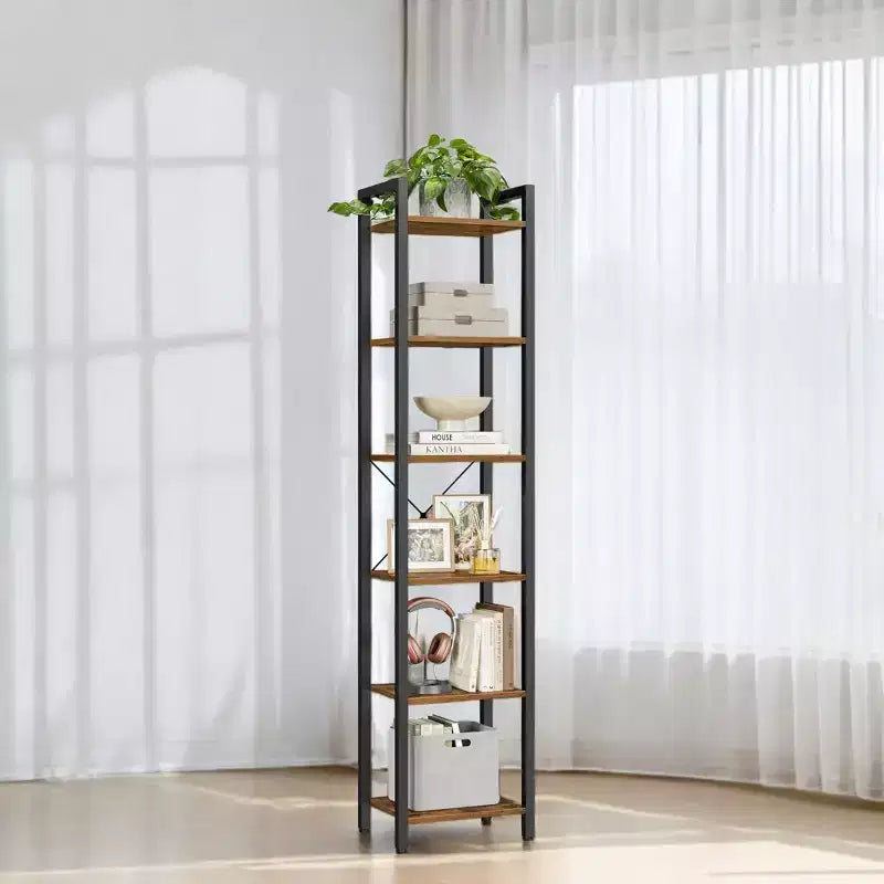 Tall 6-Tier Narrow Bookshelf, Skinny Bookcase with Steel Frame for Living Room, Home Office, Study - Industrial Style, 11.8 x 15.7 x 73.8 Inches