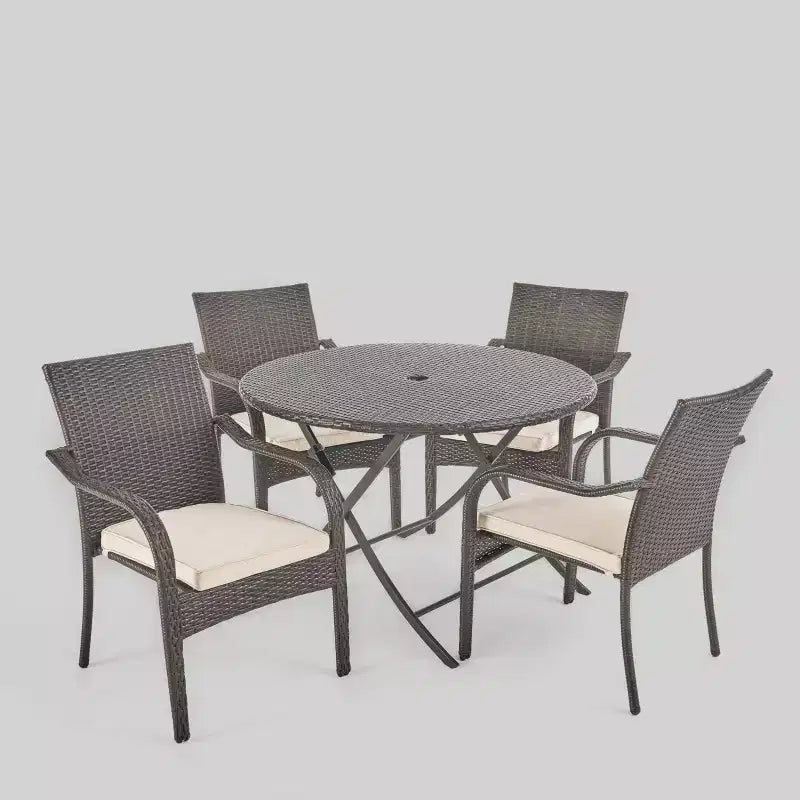 Lula 5pc Wicker Dining Set - Brown - Christopher Knight Home: Circular Table, Stackable Chairs
