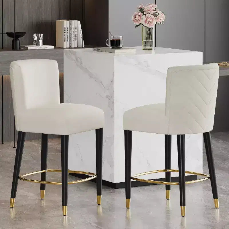 Christopher Knight Home Nordelle Modern Upholstered Rubberwood Barstool with Gold Circular Footrest (Set of 2)