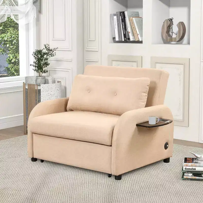 MAYEERTY Pull-out Sofa Sleeper 3 in 1 with Charge for Living Room Recreation Room Beige